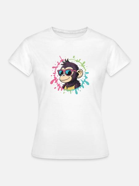 Cartoon Monkey Splash bunte rosa Brille - Frauen T-Shirt - Weiß