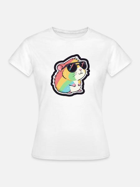 Hamster-Chic, Regenbogenbrille cool - Frauen T-Shirt - Weiß