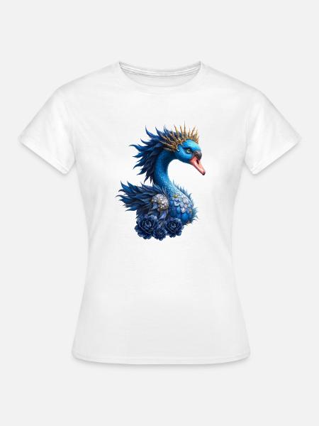 Königsblauer Vogel mit Krone - Frauen T-Shirt - Weiß