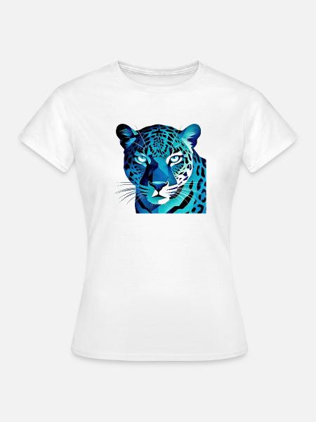Fluoreszierender geometrischer Blauer Leopard - Frauen T-Shirt - Weiß