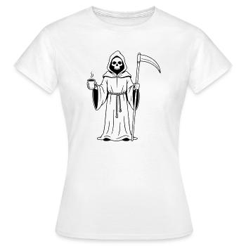 Faucheuse avec une tasse de café - T-shirt Femme - blanc - Devant - AI Model Female 172 dark (172cm)