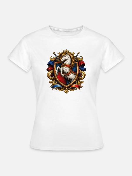 Pferd Wappen im Goldrahmen - Frauen T-Shirt - Weiß