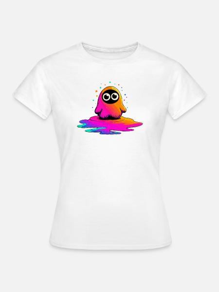 Neon Figur auf Farbklecks - Frauen T-Shirt - Weiß