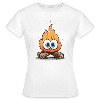 Lagerfeuerflamme mit Kulleraugen - Frauen T-Shirt - Weiß - Vorne - AI Model Female 172 dark (172cm)