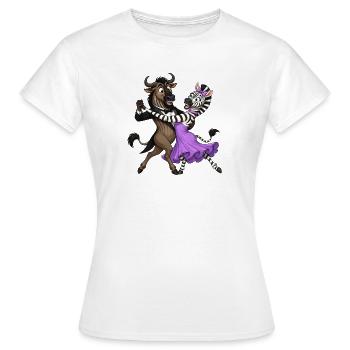 Gnu und Zebra im eleganten Balltanz Walzer - Frauen T-Shirt - Weiß - Vorne - AI Model Female 172 dark (172cm)