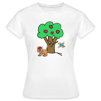 Apfelbaum Katze Vogel Kinder Garten Natur - Frauen T-Shirt - Weiß - Vorne - AI Model Female 172 dark (172cm)