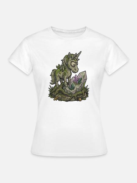 Lustiges Stein-Einhorn-Statuen-Moos-Fantasy-Design - Frauen T-Shirt - Weiß