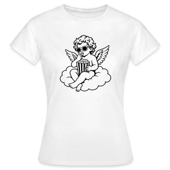 Cooler Cherub mit Popcorn im Kino - Frauen T-Shirt - Weiß - Vorne - AI Model Female 172 dark (172cm)