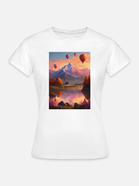 Ballonfahrt  am Bergsee bei Abendrot - Frauen T-Shirt - Weiß