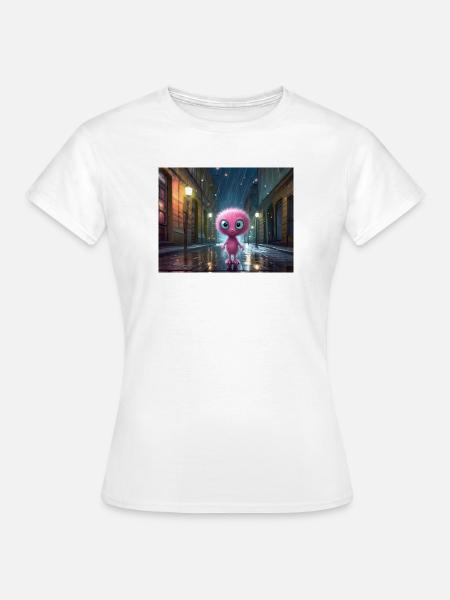 Pinkes Fluffwesen bei Regennacht - Frauen T-Shirt - Weiß