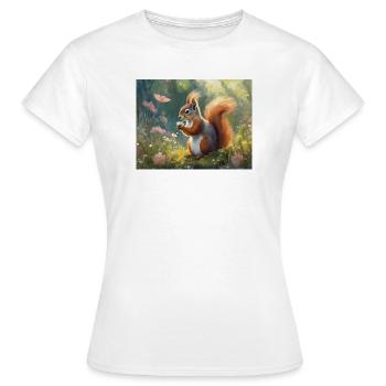 Eichhörnchen im Blumengarten - Frauen T-Shirt - Weiß - Vorne - AI Model Female 172 dark (172cm)