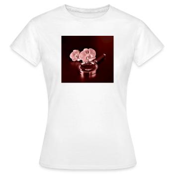 Orchideenblüten und Lupe - Frauen T-Shirt - Weiß - Vorne - AI Model Female 172 dark (172cm)