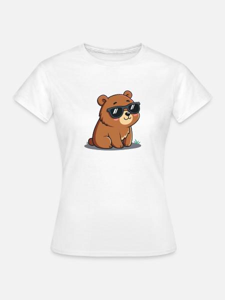Süßer Teddybär Cartoon Schwarze Brille - Frauen T-Shirt - Weiß