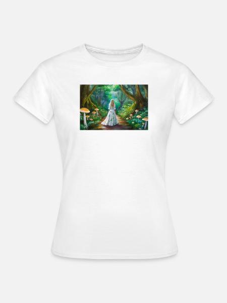 Mädchen im Märchenwald mit Pilzen - Frauen T-Shirt - Weiß