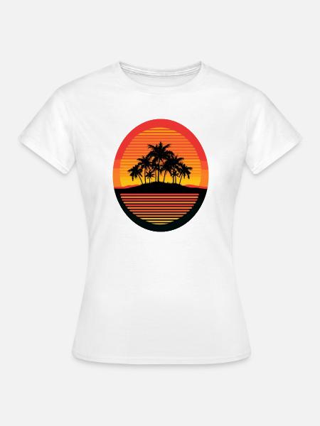 Sonnenuntergangsinsel Palmen Silhouette - Frauen T-Shirt - Weiß