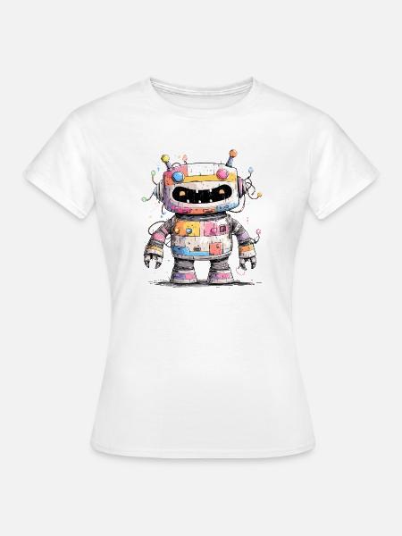 Bunter Roboter mit Farbspritzern - Frauen T-Shirt - Weiß