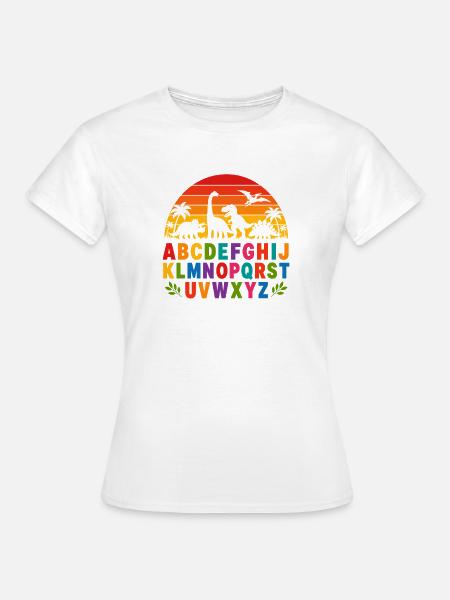 Regenbogen-Dino-Alphabet - Frauen T-Shirt - Weiß