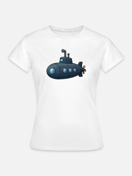 Blaues Cartoon-Uboot Abenteuer - Frauen T-Shirt - Weiß