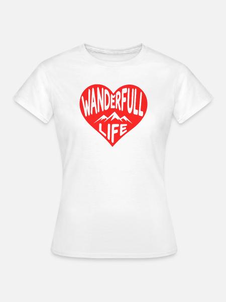 Wanderfull Life, Wander-Herz mit Bergsilhouetten - Frauen T-Shirt - Weiß