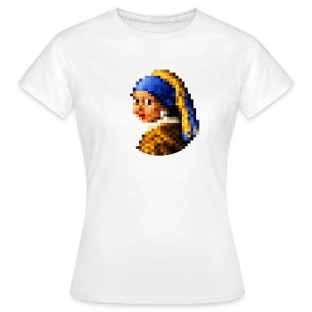 La Fille à la Boucle d’Oreille en Perle Pixelisée - T-shirt Femme - blanc - Devant - AI Model Female 172 dark (172cm)