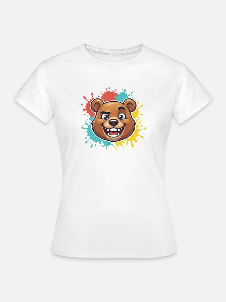 Fröhlicher Bärenkopf mit Farbspritzern - Frauen T-Shirt - Weiß