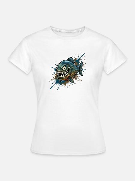 Mutiger Piranha mit Farbspritzern - Frauen T-Shirt - Weiß