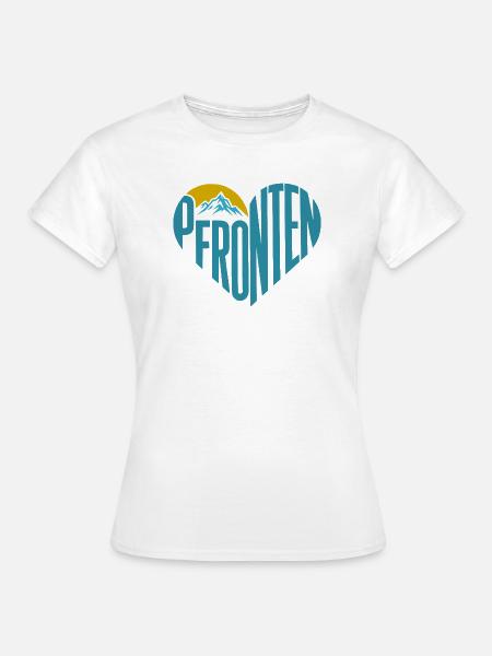 Pfronten Bergsilhouette Herz-Typografie - Frauen T-Shirt - Weiß