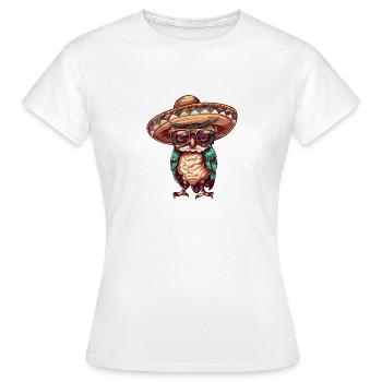 Eule Lustig Sombrero - Frauen T-Shirt - Weiß - Vorne - AI Model Female 172 dark (172cm)