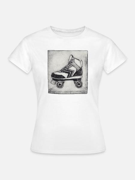 Retro Rollschuh - handgeschnitzte Druckvorlage - Frauen T-Shirt - Weiß