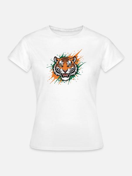 Tigerkopf Spritzerkunst - Frauen T-Shirt - Weiß