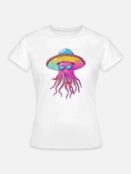 Qualle Lustig Sombrero - Frauen T-Shirt - Weiß