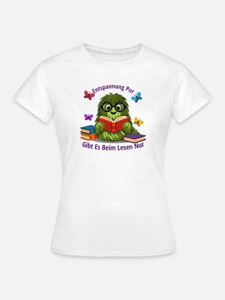 Entspannte Puschelraupe beim Lesespaß - Frauen T-Shirt - Weiß