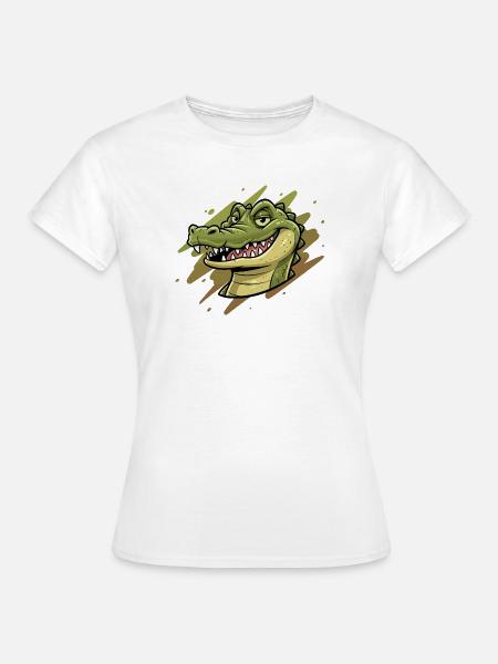 Krokodil Karikatur Kopf - Frauen T-Shirt - Weiß