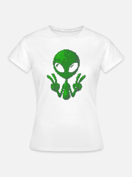 Pixel Alien Friedenszeichen - Frauen T-Shirt - Weiß