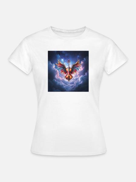 Geflügelte Geige in Regenbogenwolken - Frauen T-Shirt - Weiß