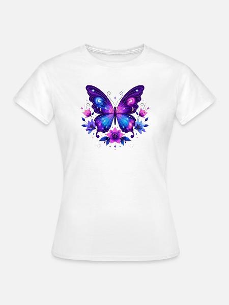 KosmosSchmetterling im Blütenkranz - Frauen T-Shirt - Weiß