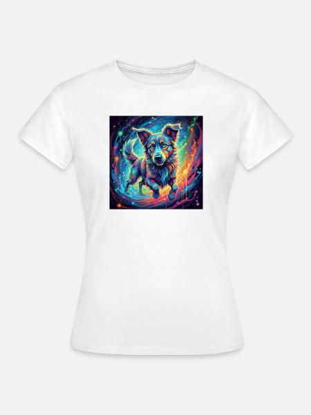 Neonfarbiger Hund im Farbwirbel - Frauen T-Shirt - Weiß