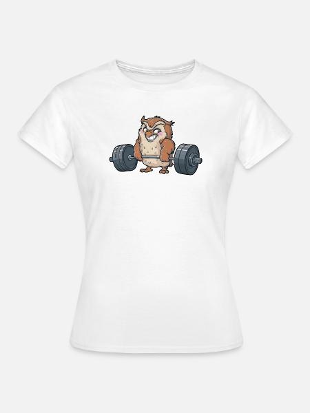 Eule Gewichtheben starker Gewichtheber - Frauen T-Shirt - Weiß