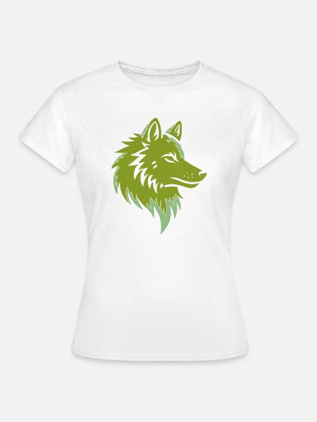 Waldwolf Silhouette Grün Akzente - Frauen T-Shirt - Weiß
