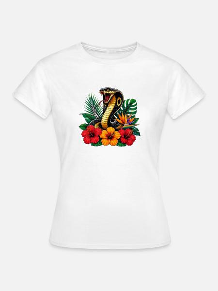 Schlange im Tropenblütenpark - Frauen T-Shirt - Weiß