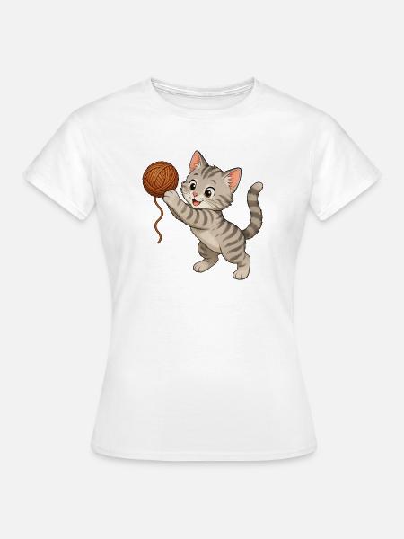 Kätzchen mit Wolle - Frauen T-Shirt - Weiß