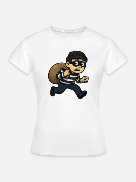 Cartoon-Dieb mit Maske und Beutel - Frauen T-Shirt - Weiß