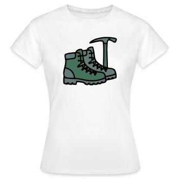 Wanderschuhe Eispickel Bergsteiger Alpen Wanderer - Frauen T-Shirt - Weiß - Vorne - AI Model Female 172 dark (172cm)
