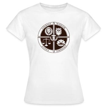 Stoische Vier Tugenden - Frauen T-Shirt - Weiß - Vorne - AI Model Female 172 dark (172cm)