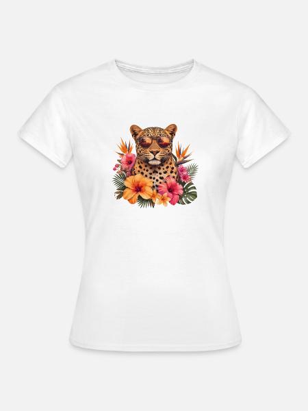 Leopardensonnenbrille mit Blumen - Frauen T-Shirt - Weiß