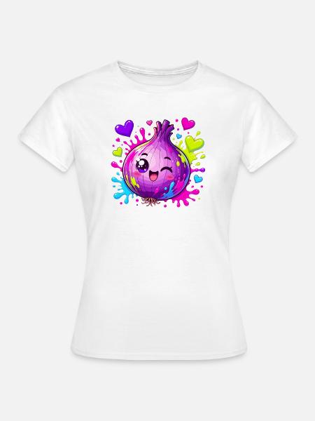 Kunterbunte Zwiebel mit Herzspritzern - Frauen T-Shirt - Weiß