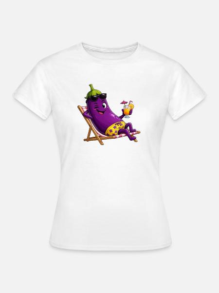 Aubergine im Urlaub in der Sonne - Frauen T-Shirt - Weiß