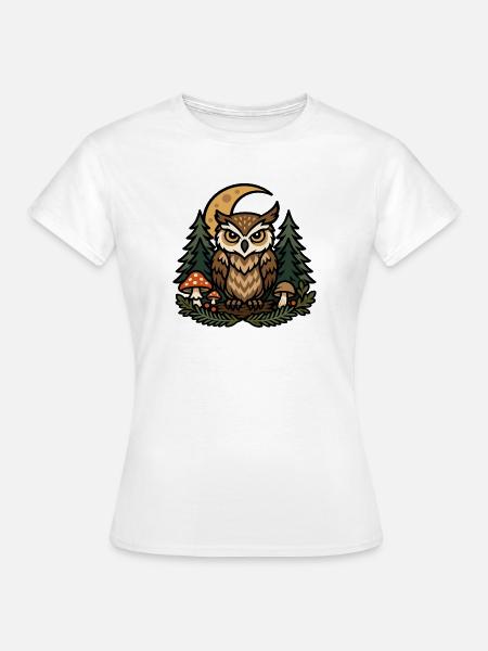 Waldeule unter dem Nachtmond - Frauen T-Shirt - Weiß