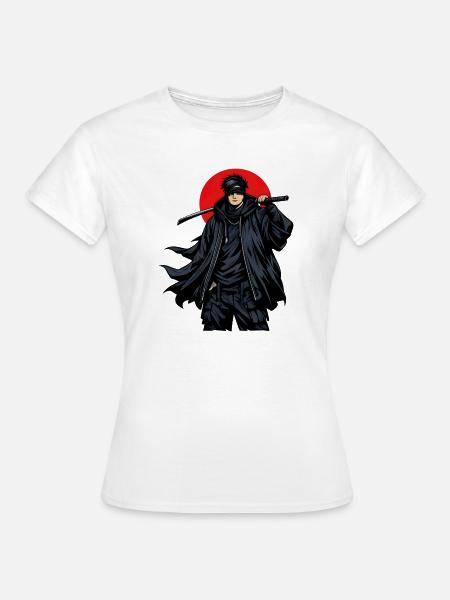 Ninja im Schatten mit Katana - Frauen T-Shirt - Weiß
