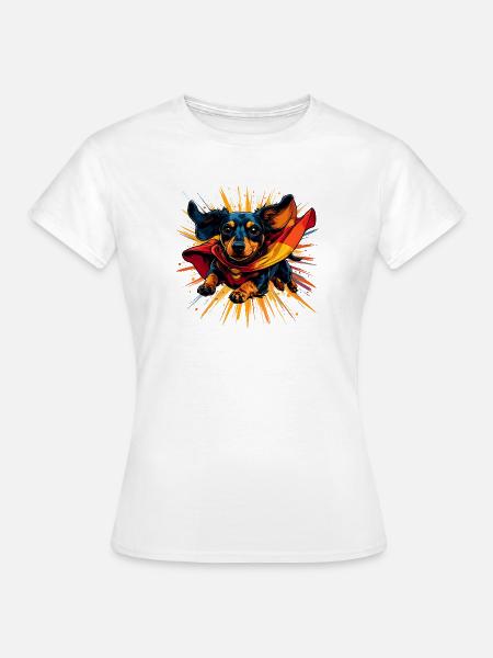 Superhelden-Dackel Cape - Frauen T-Shirt - Weiß